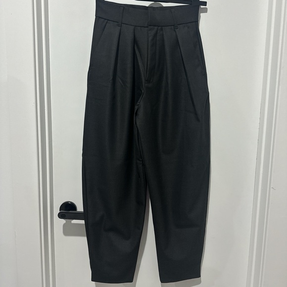 ZARA DARK GRAY PLAID TROUSERS WITH TAPERED HEM - Picture 2 of 8